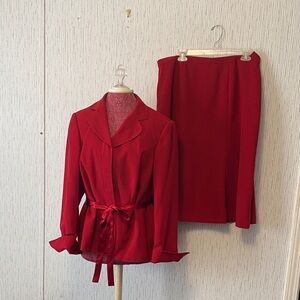 Cato Red Women's Skirt Set Sz 16W Career Wear Event Button Tie Closure Design